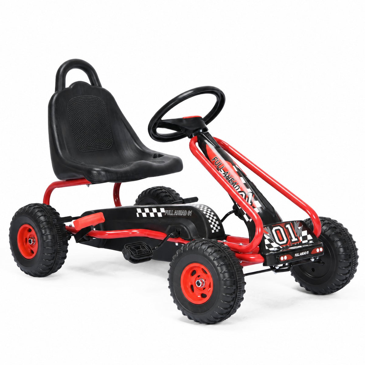 ELLEGNT 4 Wheel Kids Go Kart, Pedal Powered Ride On Toy Car with Adjustable Seat, Ergonomic Backrest and Hand Brake, Outdoor Bike Cart for Boys and Girls 3-6 Years Old, Red