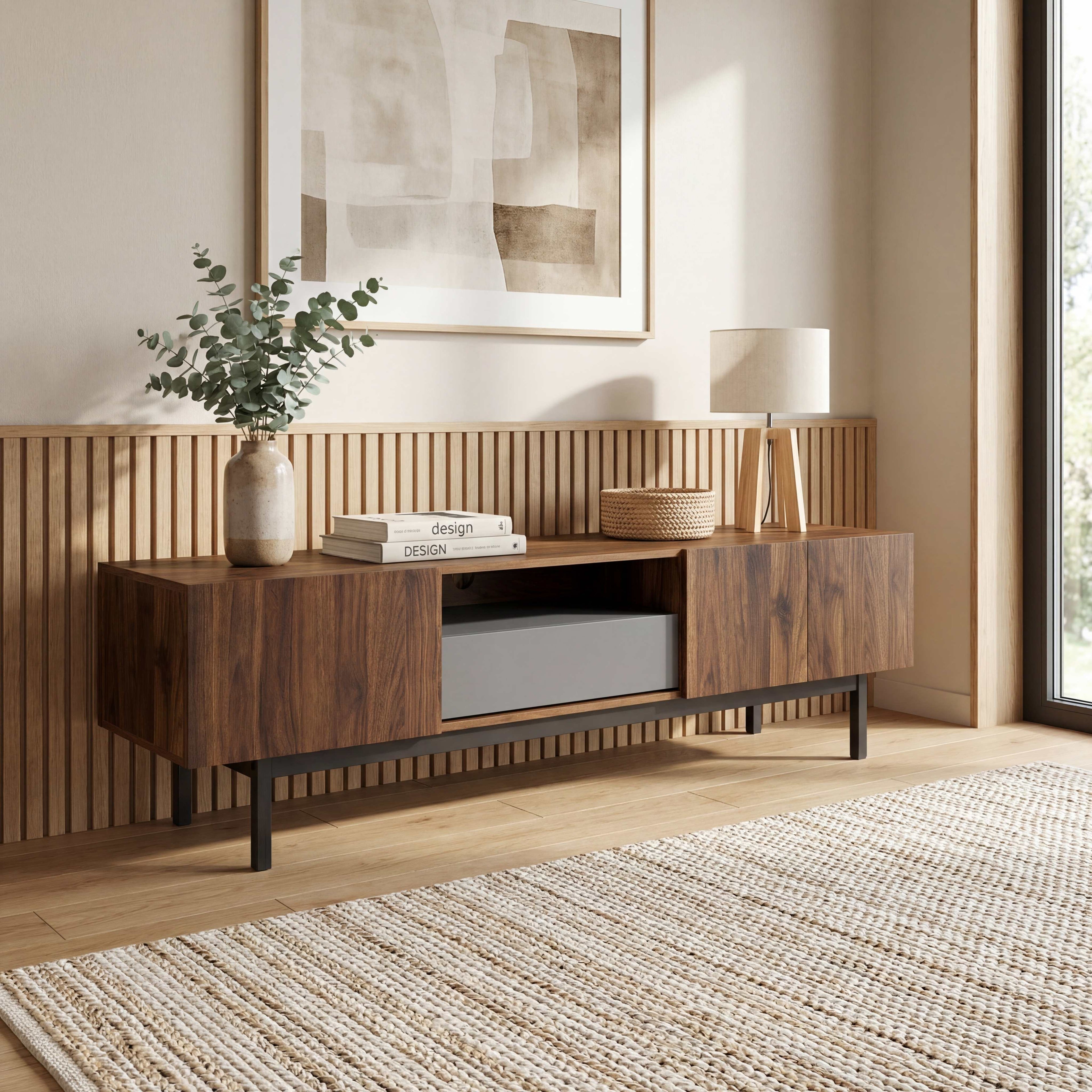 ELLEGNT Entertainment Center with Drawer and Cable Hole-Metal Legs TV Stand for TVs up to 80 in