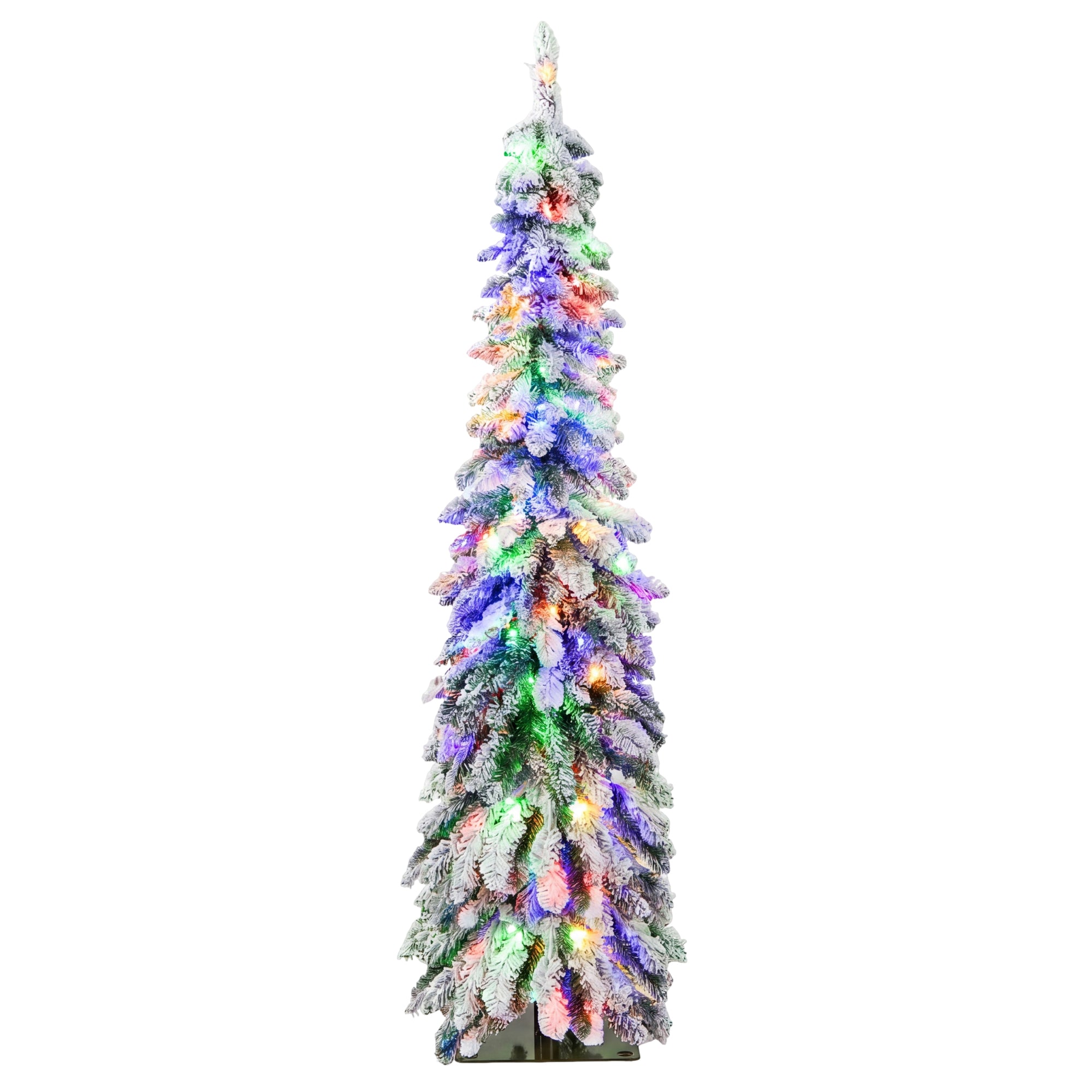 ELLEGNT Flocked Slim Christmas Tree, 4 FT Pre-Lit-100 LED Lights with 11 Modes for xmas Decoration