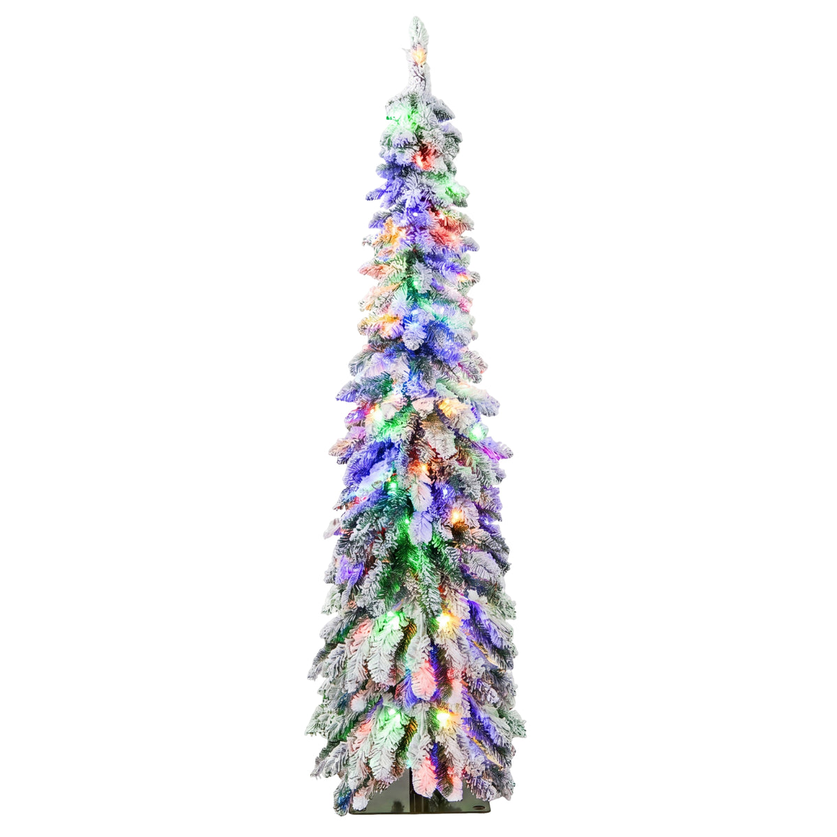 ELLEGNT Flocked Slim Christmas Tree, 4 FT Pre-Lit - 100 LED Lights with 11 Modes for xmas Decoration