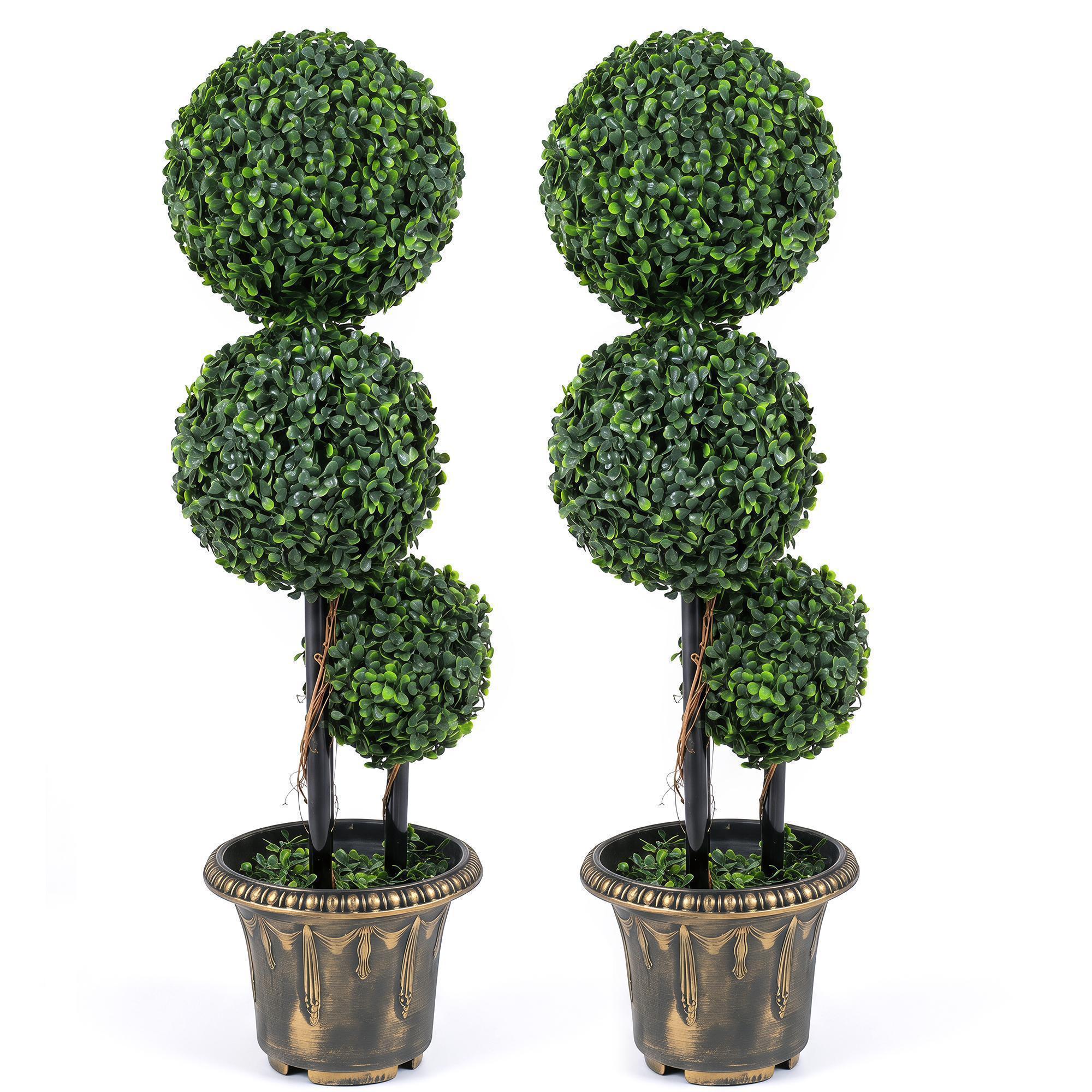 ELLEGNT 1 PCS 3 FT Artificial Boxwood Topiary Tree-Triple Ball, Sun-Protective, No-Maintenance Faux Potted Plant