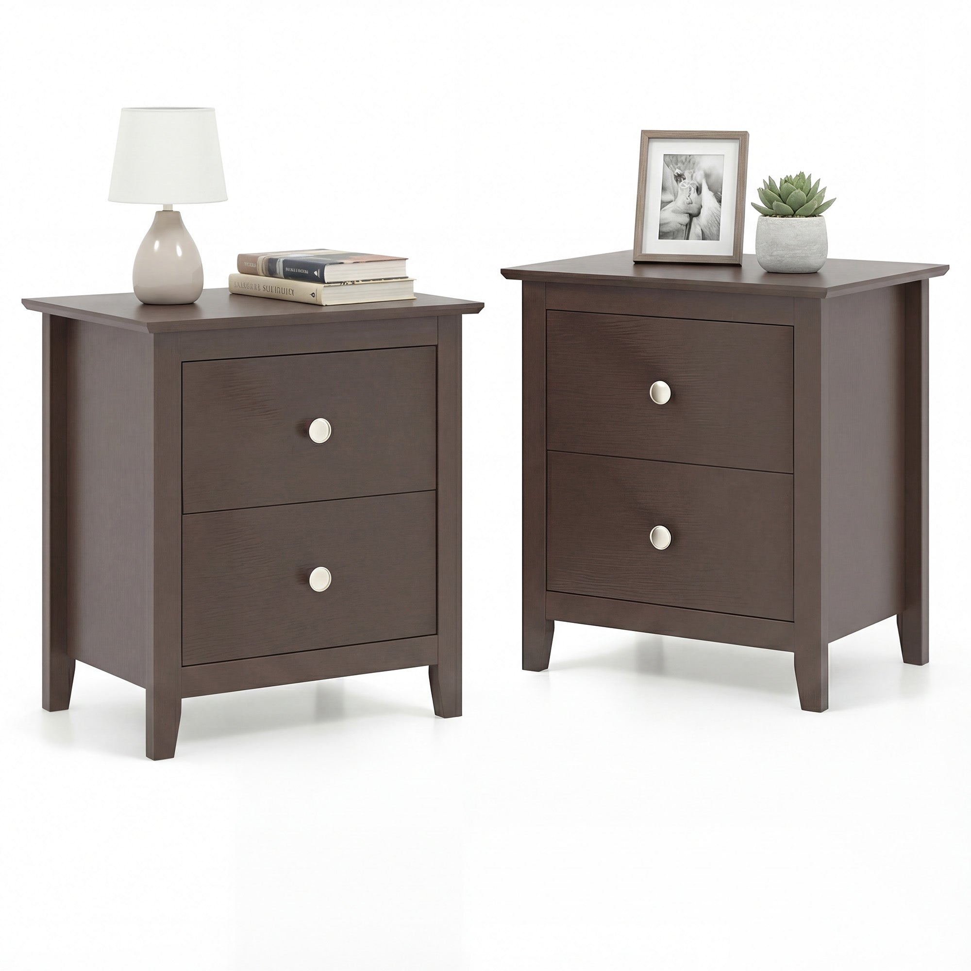 ELLEGNT 2 PCS Modern Nightstand with Storage 2 Drawers and Support Legs for Bedroom White