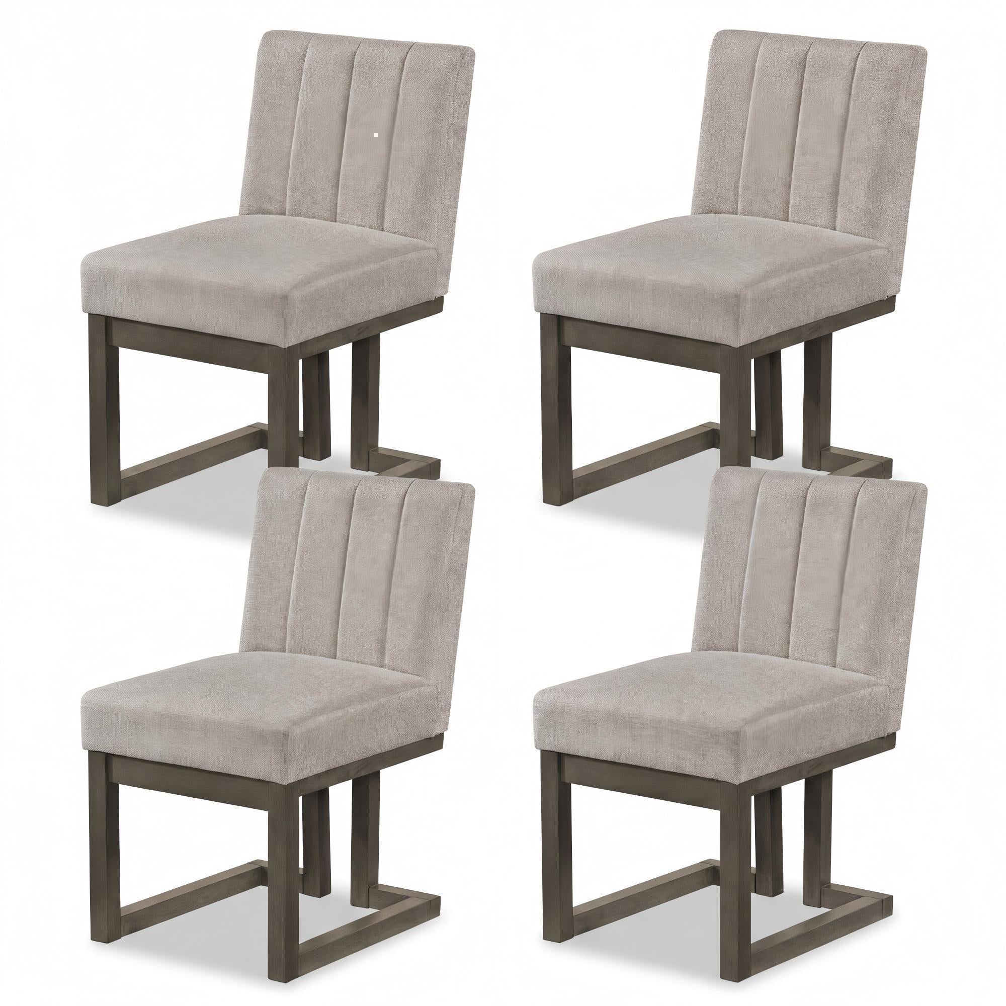 ELLEGNT 4 PCS Fabric Upholstered Kitchen Chairs, Wooden Frame, Modern Farmhouse Style for Dining, Beige + Gray