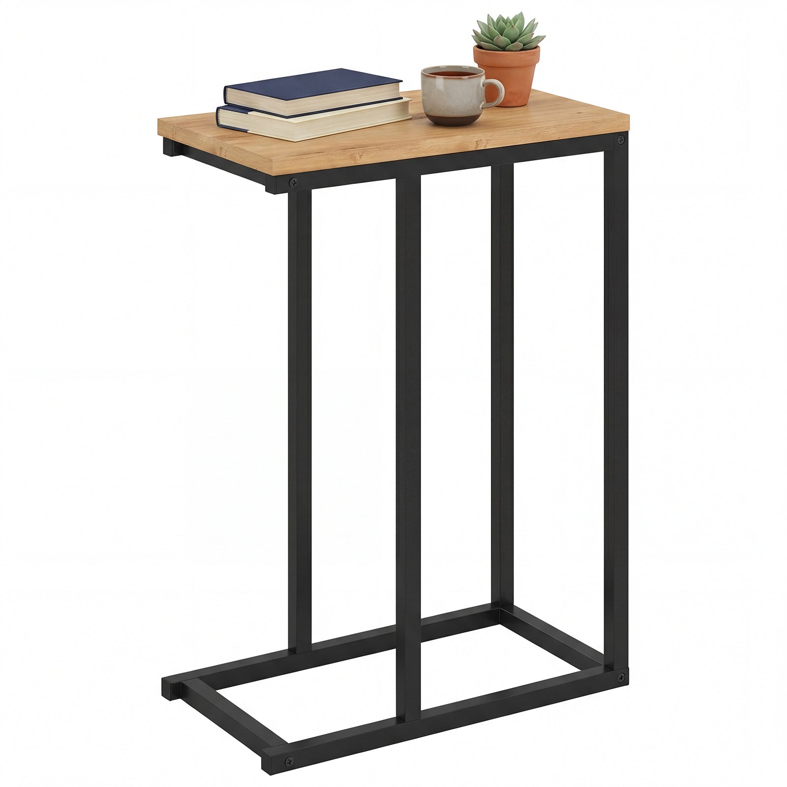 ELLEGNT 1 PCS C-Shaped End Table with Adjustable Foot Pads-Small Snack Side Table for Living Room, Couch, or Bedroom Gray Oak