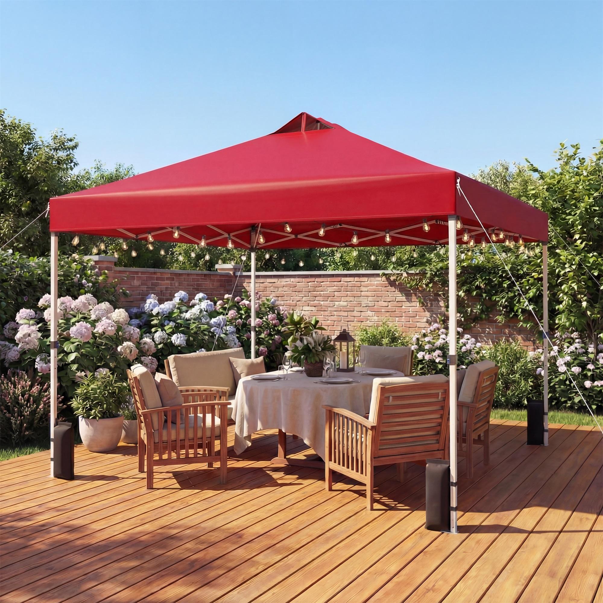 ELLEGNT Pop up Canopy Tent-10x10 FT, Wheeled Storage Bag, 4 Sandbags for Weight, Red