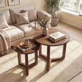 ELLEGNT 2 PCS Round Nesting Coffee Tables-Solid Rubber Wood Legs, Thickened Top, Walnut