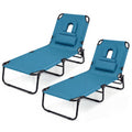ELLEGNT 2 PCS Beach Lounger with 4?Position Reclining Backrest, Removable Pillows and Face Hole-Folding Design, Blue