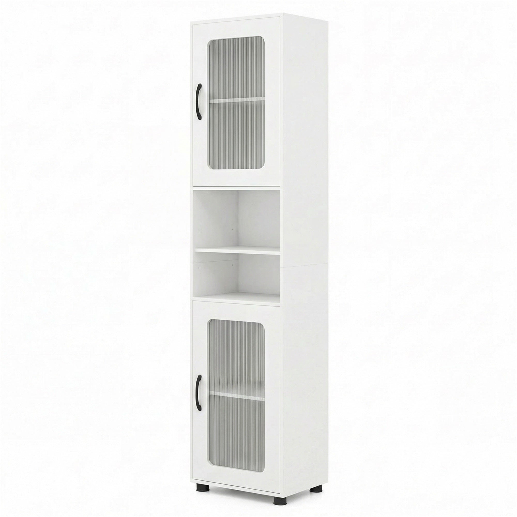 ELLEGNT 1 PCS Bathroom Cabinet-Floor Storage, 2 Fluted Doors, 4 Rubber Feet, White