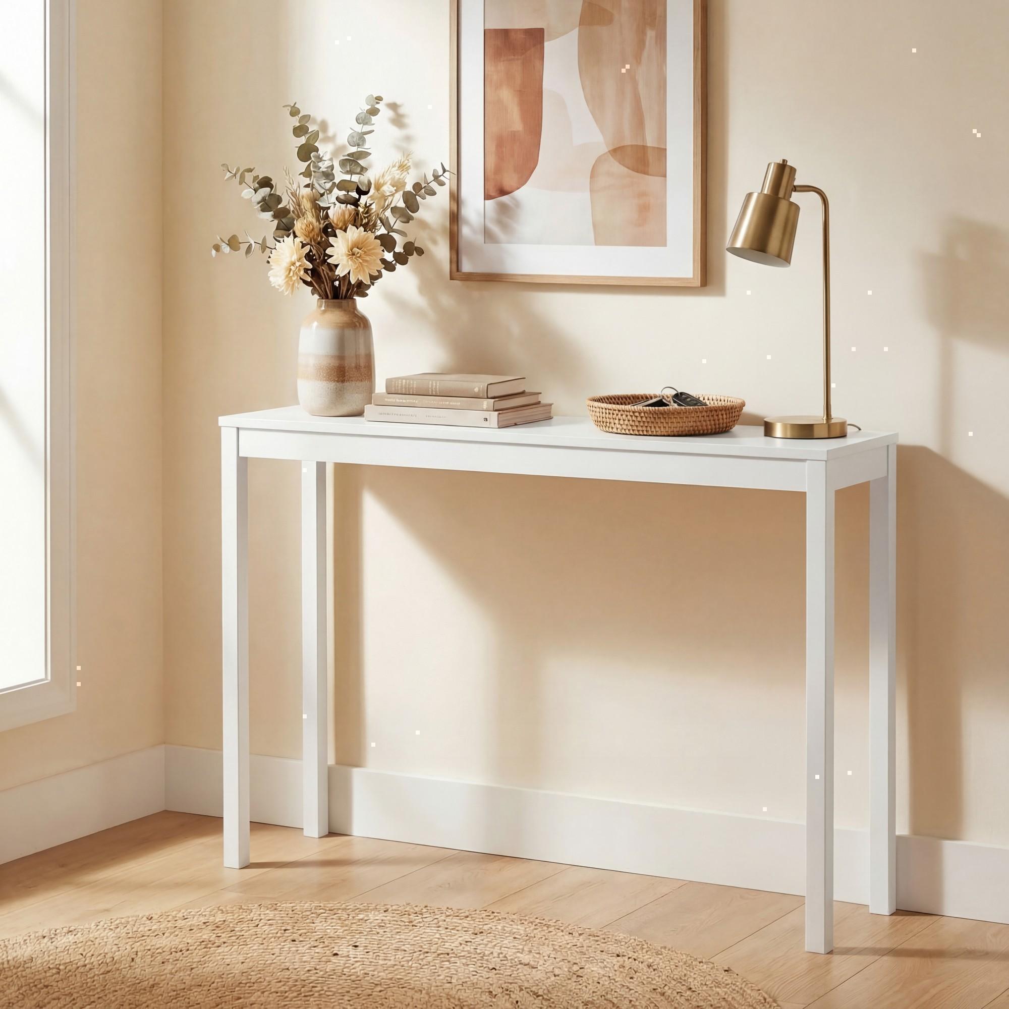 ELLEGNT 48 in Wood Console Table-Modern Farmhouse, Thickened Top, Solid Wood Legs, Behind Couch, White