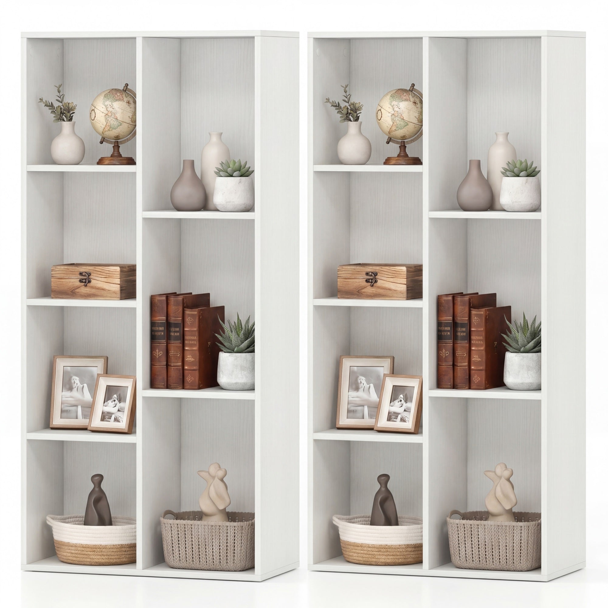 ELLEGNT 2 PCS 7-Cube Storage Bookcase-Freestanding, Vertical/Horizontal, 7 Compartments, White