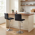 ELLEGNT 2 PCS Modern Bar Chairs-Adjustable Swivel, Upholstered Faux Leather, Back and Footrest, Counter Height for Kitchen and Home Bar, Black
