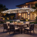 ELLEGNT 13FT Double?Sided Solar Patio Umbrella-Crank Handle and Umbrella Base Included, Beige