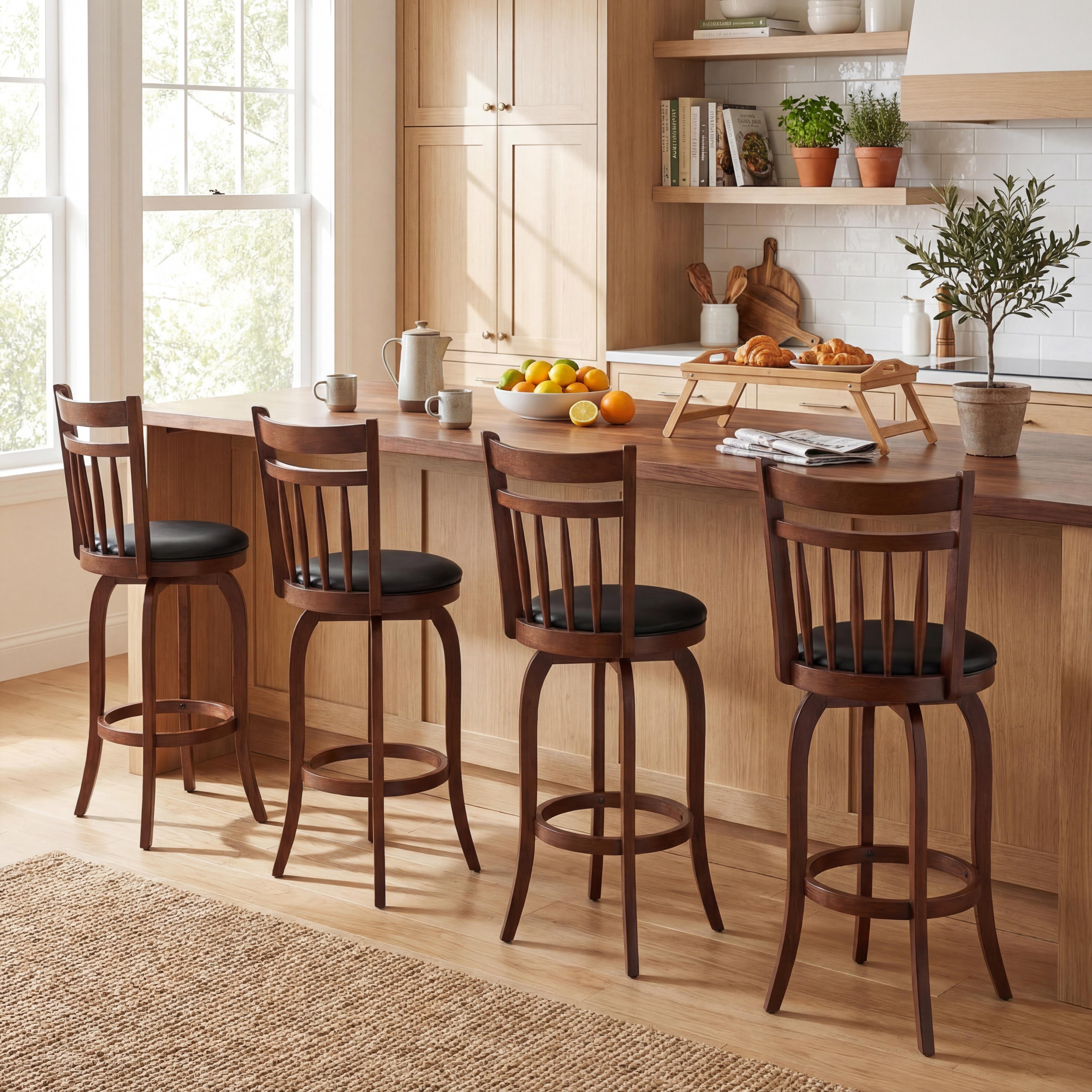 ELLEGNT 4 PCS Swivel Bar Stools with Backs-30 in Counter Height Stools with Solid Wood Legs and Footrest for Home Bar,Expresso