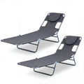 ELLEGNT 2 PCS 5?Position Adjustable Backrest Folding Lounge Chair-Patio Tanning Chair for Beach or Garden, Gray