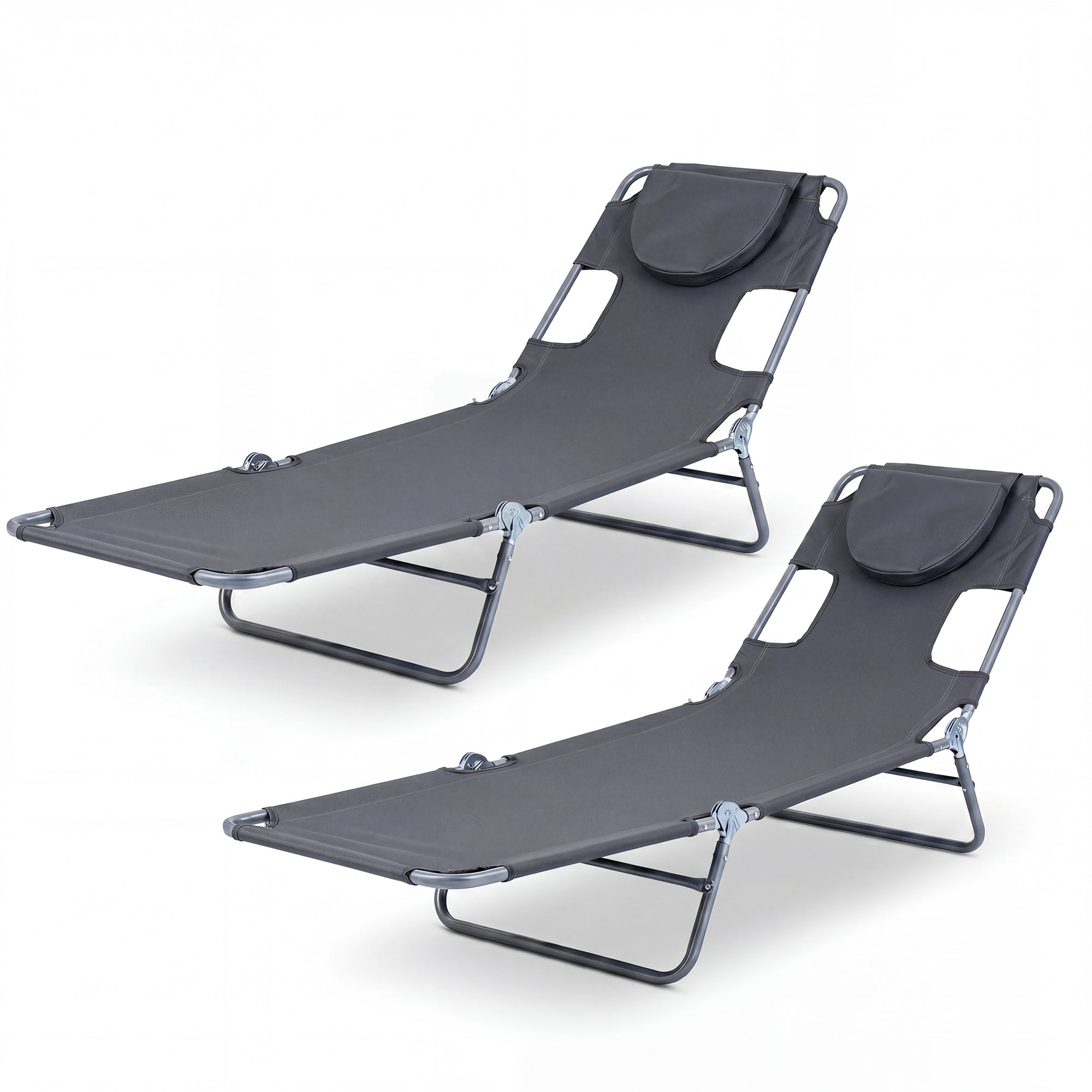 ELLEGNT 2 PCS 5?Position Adjustable Backrest Folding Lounge Chair-Patio Tanning Chair for Beach or Garden, Gray