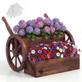 ELLEGNT 1 PCS Rustic Wood Wagon Planter-Mobile Garden Cart with Wheels, Handles, and Drainage for Patio or Balcony