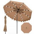 ELLEGNT Solar LED Patio Umbrella-10 FT, 24 Lights, 8 Ribs, Tilt Adjustment, Coffee