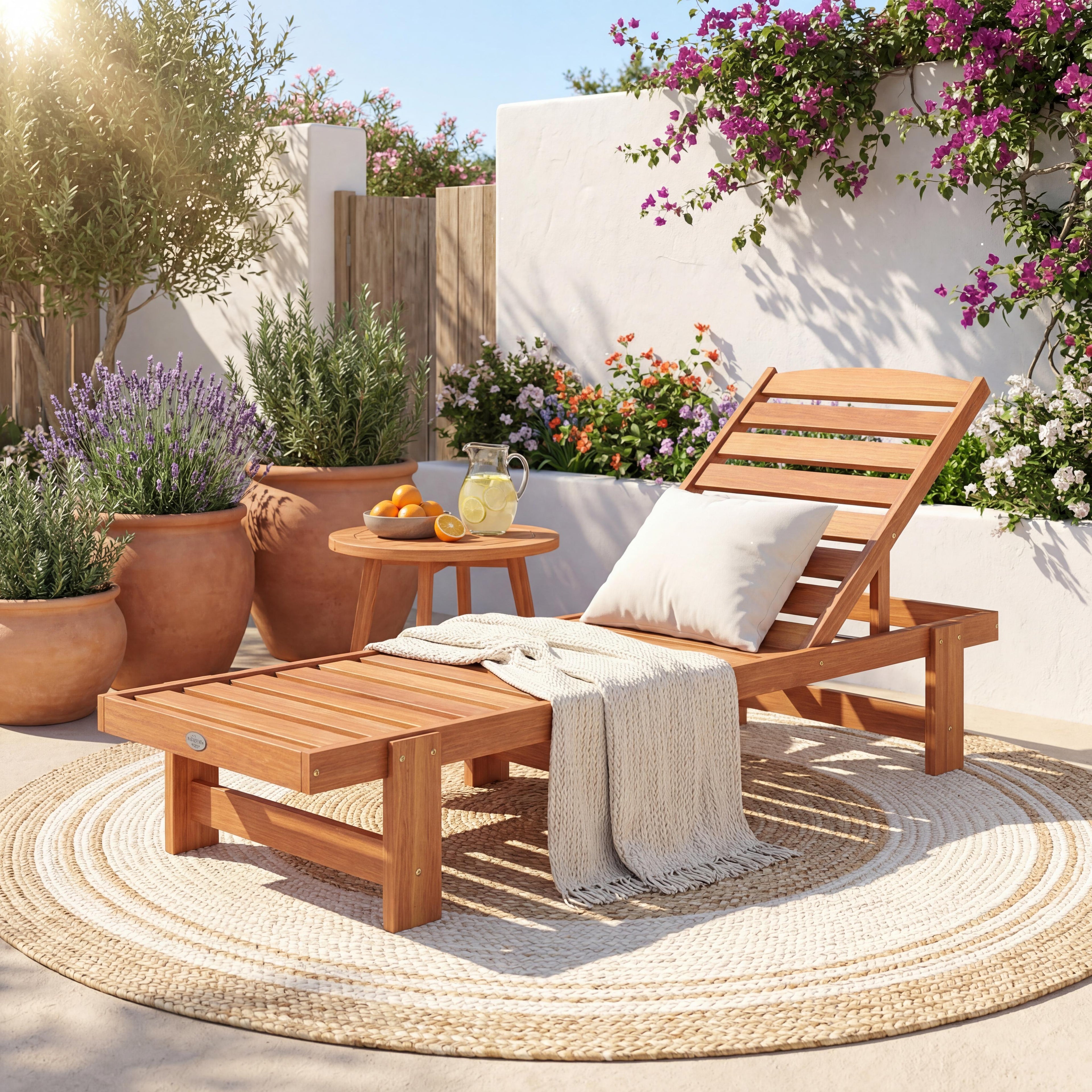 ELLEGNT 1 PCS Solid Wood Adjustable Chaise Lounge-1 PCS Outdoor Patio Recliner