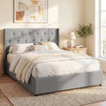 ELLEGNT Queen Size Hydraulic Lift Storage Bed-Tufted Wingback Headboard with Hidden Under-Bed Compartment Gray