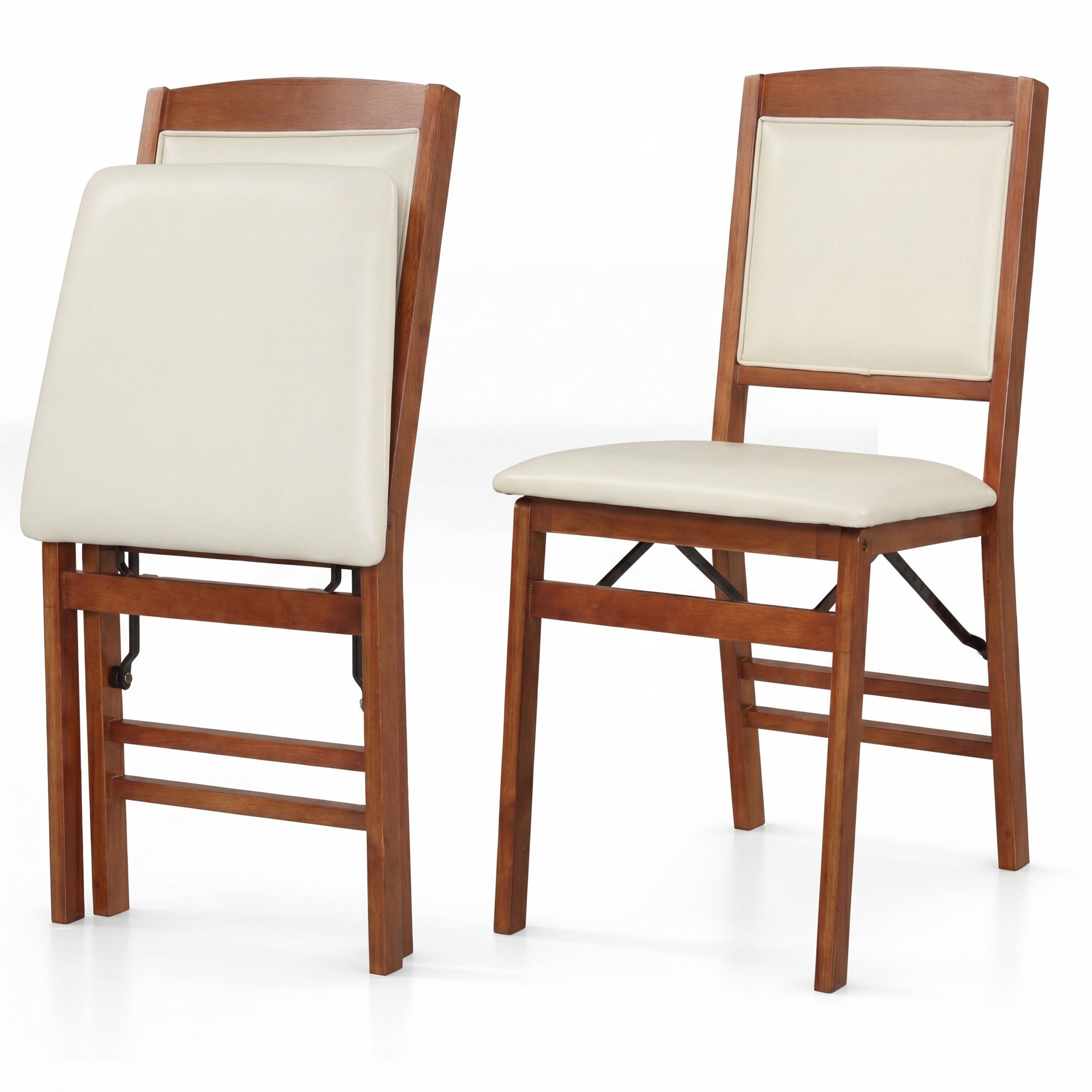 ELLEGNT 2 PCS Foldable Chairs with High Backrest and PVC Padded Seat-Lightweight, Space?Saving, Walnut