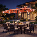 ELLEGNT 13FT Double?Sided Solar Patio Umbrella-Crank Handle and Umbrella Base Included, Orange