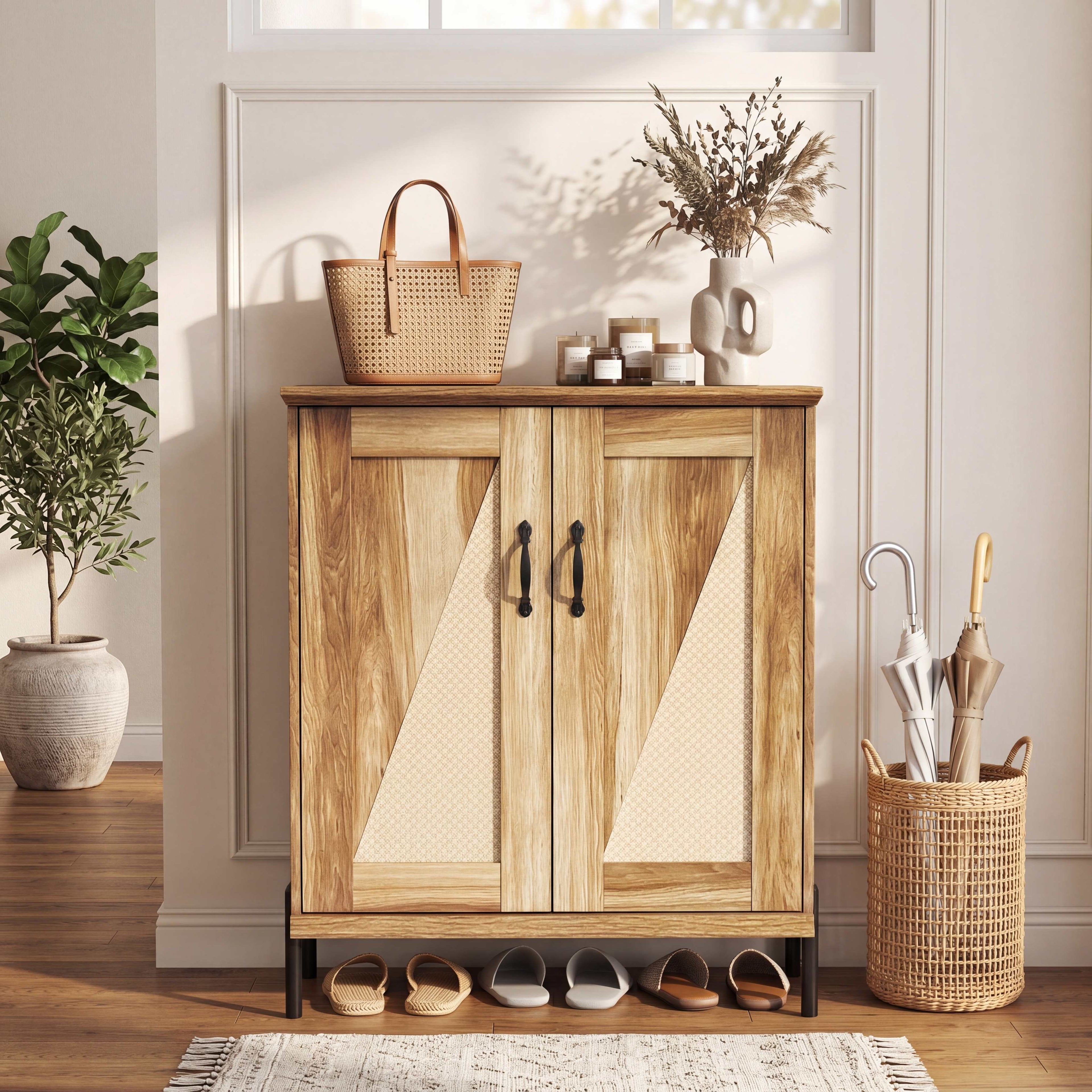 ELLEGNT1 PCS 5?Tier Rattan Shoe Storage Cabinet-Removable Shelves, Farmhouse Style for Closet
