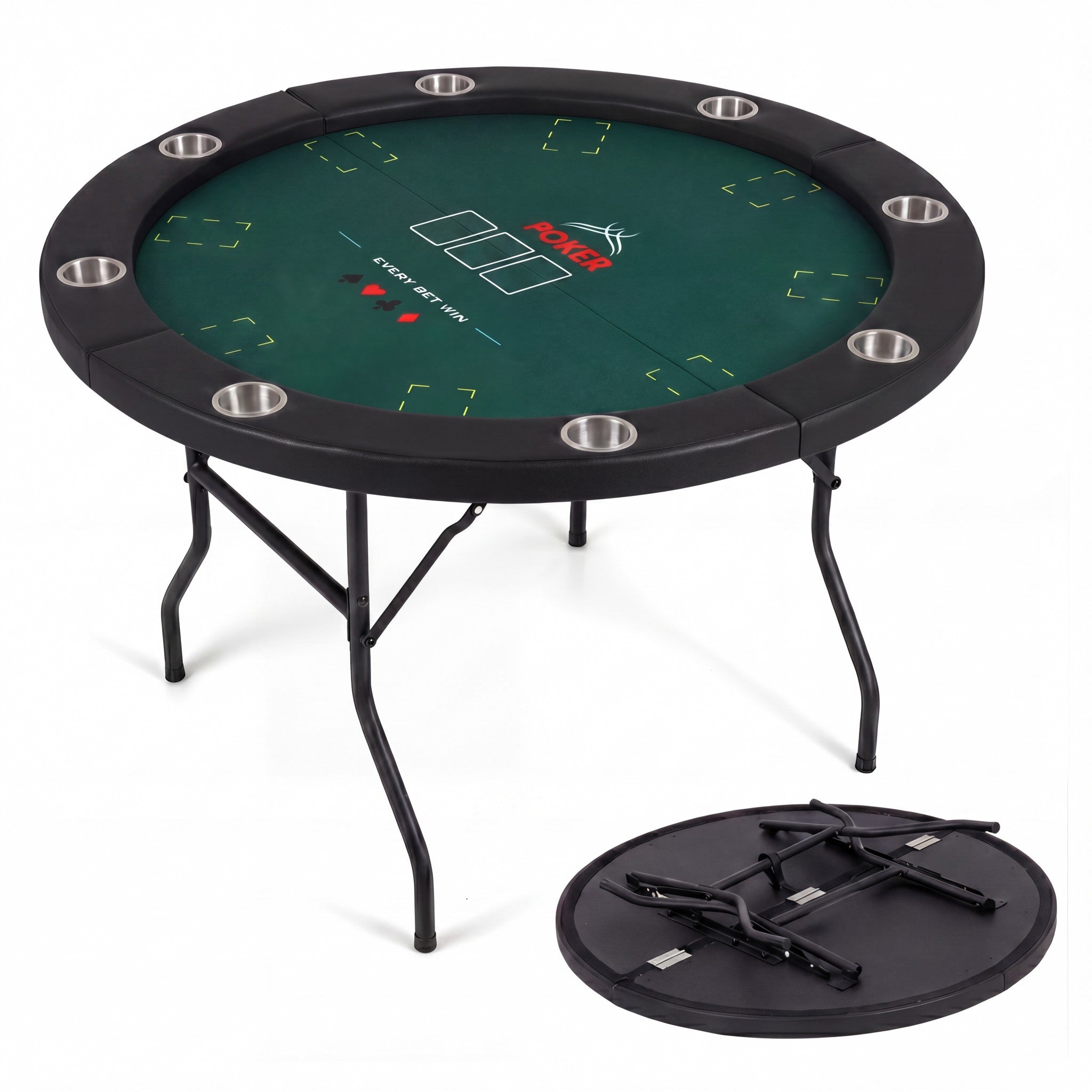 ELLEGNT Poker Table with 8 Cup Holders and Padded Edges-48 in Foldable, Metal Legs for Blackjack, Green + Black