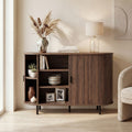 ELLEGNT 47 in Fluted Sideboard with Metal Legs-Buffet Cabinet, Coffee Bar Console Table for Living Room or Entryway Brown
