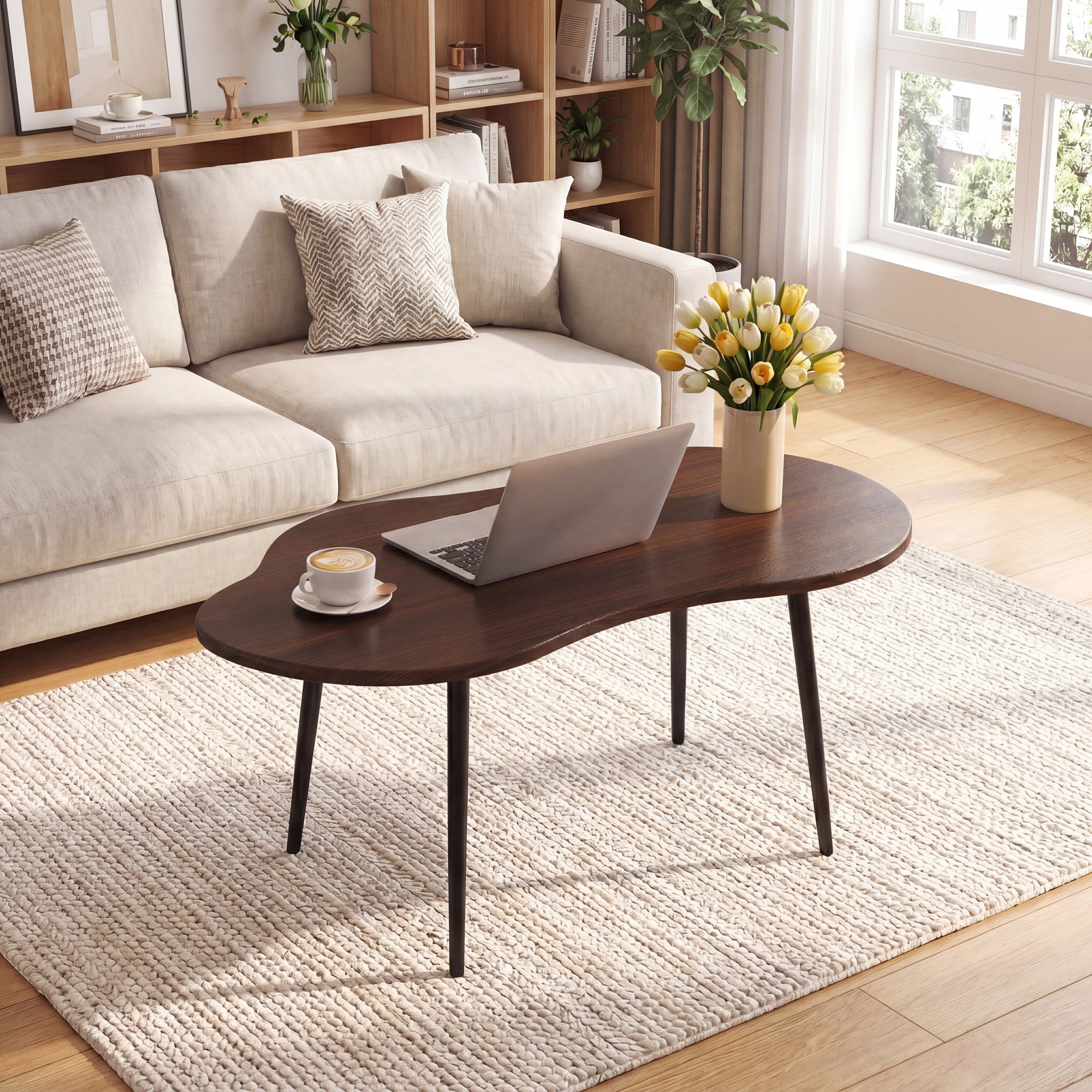 ELLEGNT Cloud Coffee Table 39.5 in-Irregular Wood and Metal, Modern, for Living,Home Office,Small Spaces, Walnut