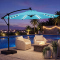 ELLEGNT 10 FT Solar Cantilever Umbrella-Offset Hanging Patio Umbrella with 32 LED Lights for Outdoor Use, Turquoise