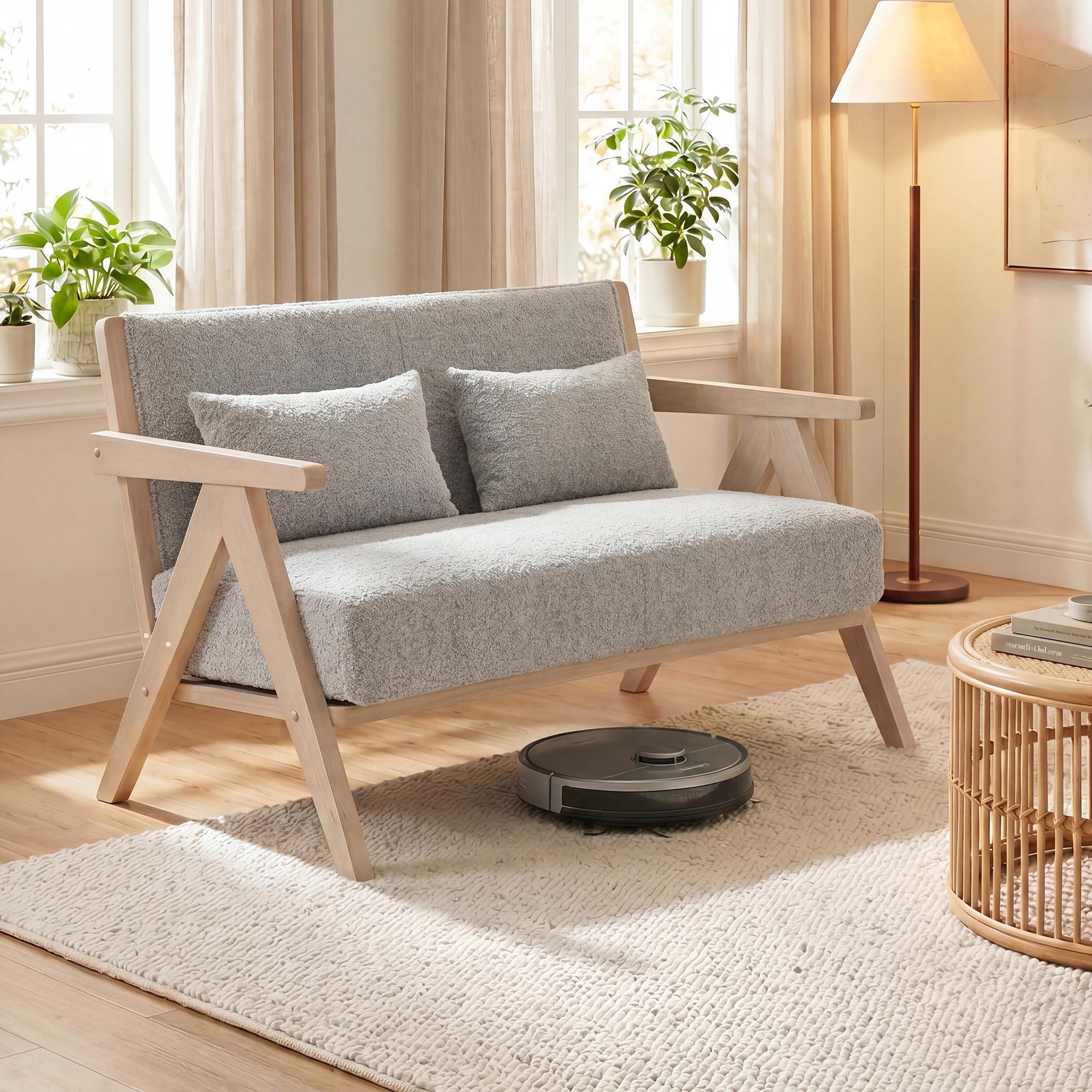 ELLEGNT Loveseat for Small Spaces-Soft Chenille Armchair with Throw Pillows, Gray