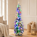 ELLEGNT 4 FT Pre Lit Artificial Snow Flocked Pencil Christmas Tree with LED Lights and 11 Modes