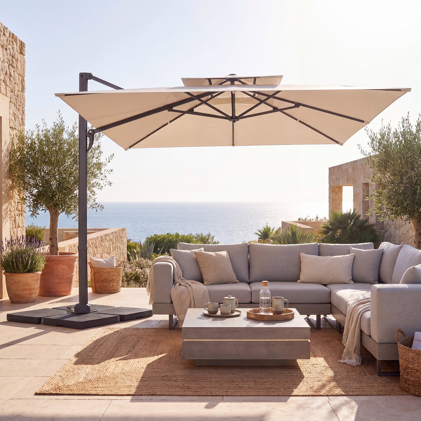 ELLEGNT 10 FT Patio Cantilever Umbrella-Square Offset Hanging, 360¡ã Swivel, Sturdy Ribs, Air Vent, Cross Base, Heavy?Duty Outdoor Shade, Beige