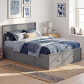 ELLEGNT Bed Frame Full Size, Wooden Slat Support, Headboard and Storage Drawers,  Gray