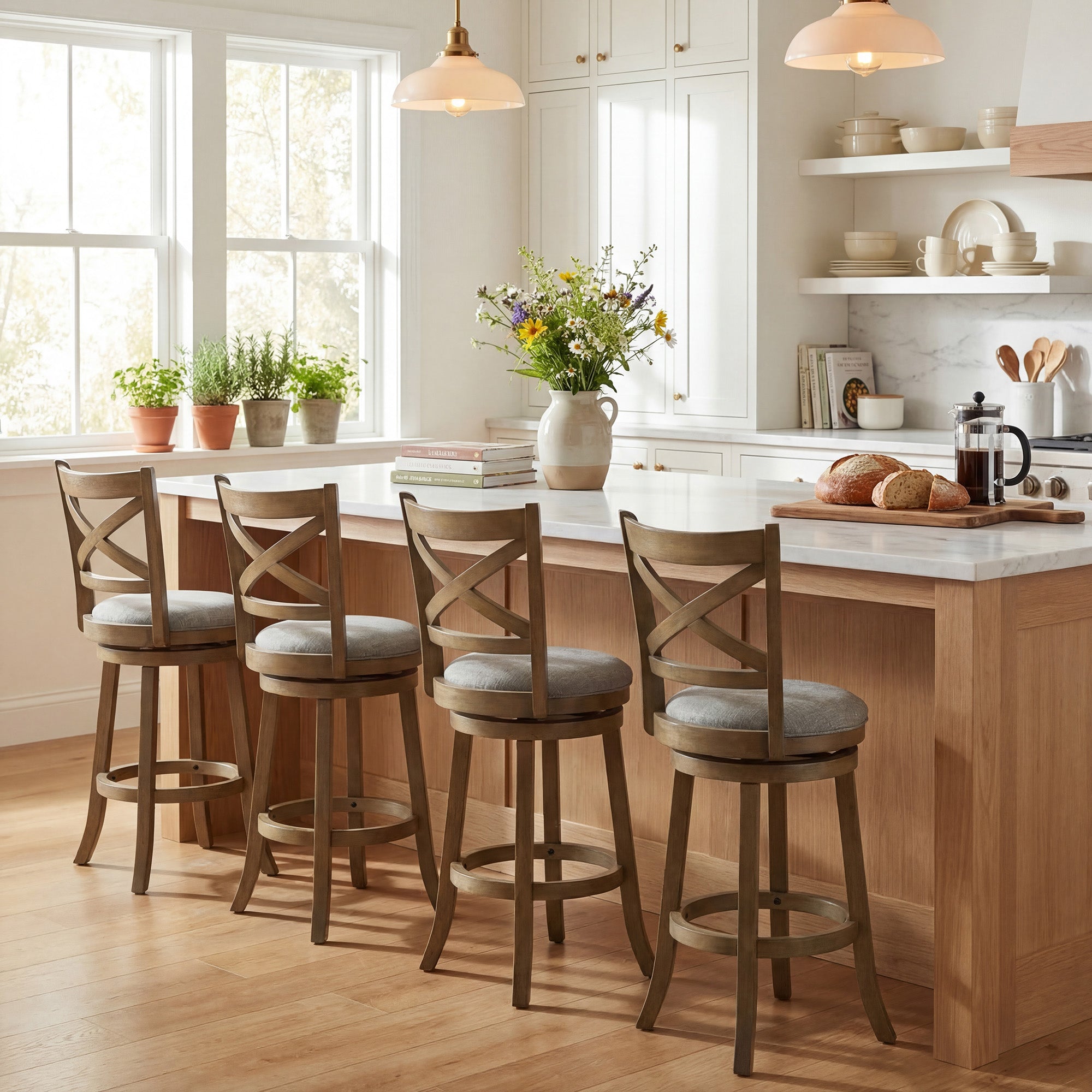 ELLEGNT 4 PCS 30 in Swivel Bar Stools with Backrests-Counter Height Kitchen Barstools