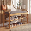 ELLEGNT Bamboo Shoe Bench with Padded Seat-2-Tier Entryway Shoe Rack for Hallway, Mudroom, or Small Space Natural + Gray