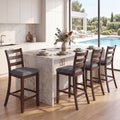 ELLEGNT 4 PCS Counter Height Barstools-Rubber Wood Legs, Fabric Upholstered Seat for Home Bar or Kitchen, Brown + Gray