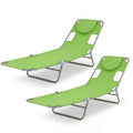 ELLEGNT 2 PCS 5?Position Adjustable Backrest Folding Lounge Chair-Patio Tanning Chair for Beach or Garden, Green