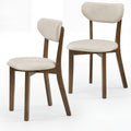 ELLEGNT 2 PCS Upholstered Dining Chairs with Curved Backrest-Solid Rubber Wood Frame for Home or Restaurant Walnut and Beige