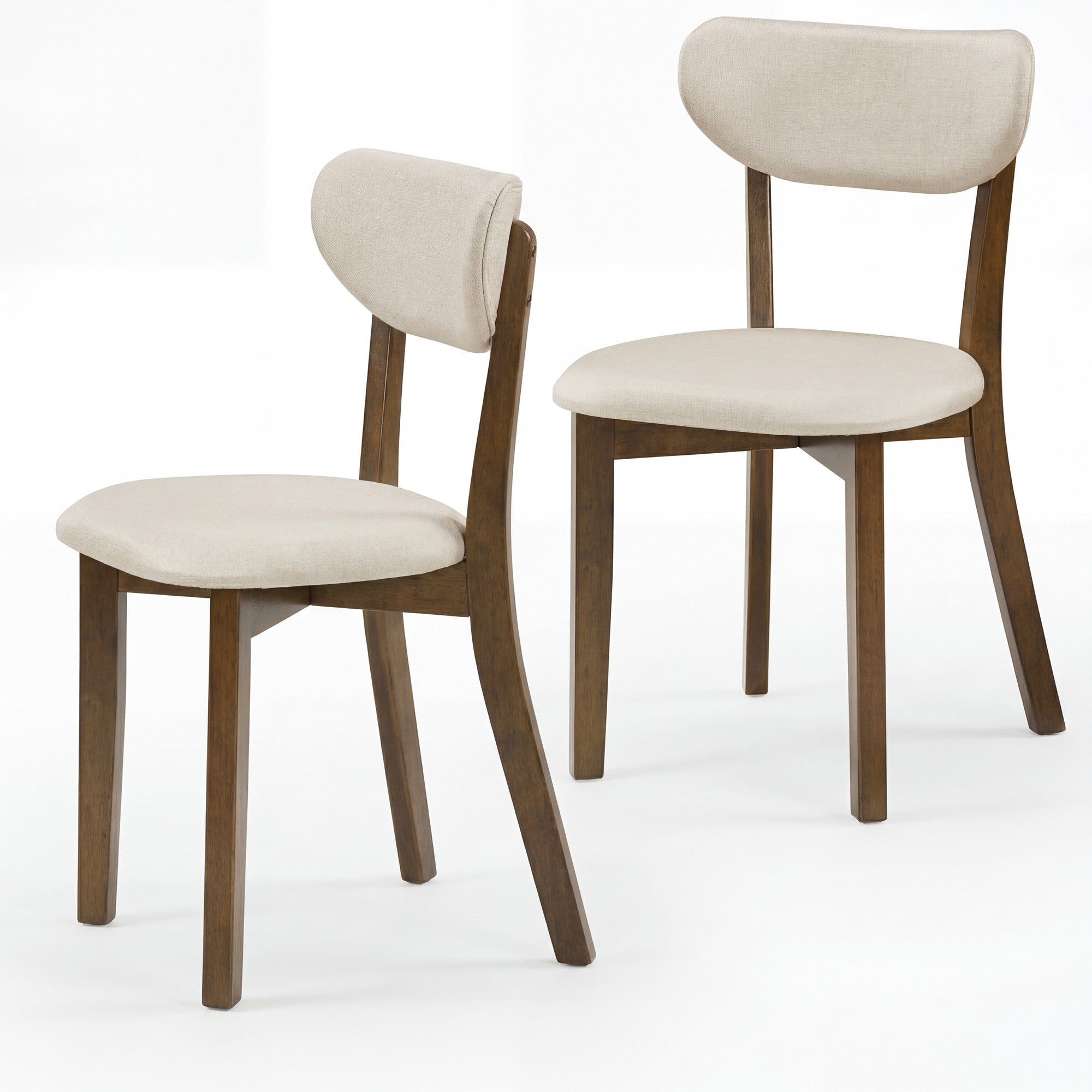 ELLEGNT 2 PCS Upholstered Dining Chairs with Curved Backrest-Solid Rubber Wood Frame for Home or Restaurant Walnut and Beige