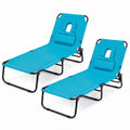 ELLEGNT 2 PCS Beach Lounger with 4?Position Reclining Backrest, Removable Pillows and Face Hole-Folding Design, Turquoise