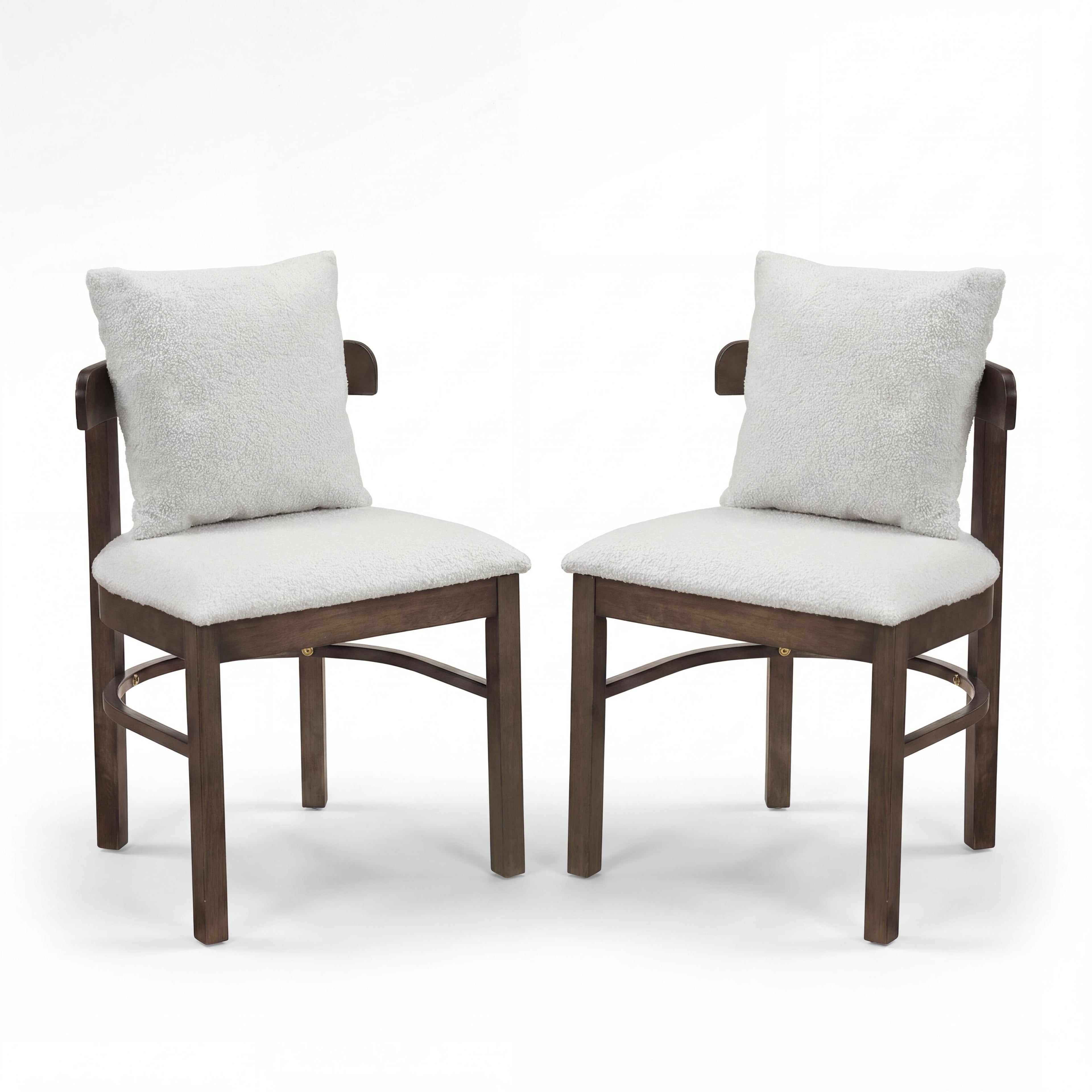 ELLEGNT 2 PCS Solid Wood Dining Chairs-Curved Backrest, Removable Cushion Pillow and Soft Padded Seat,  Gray + Brown