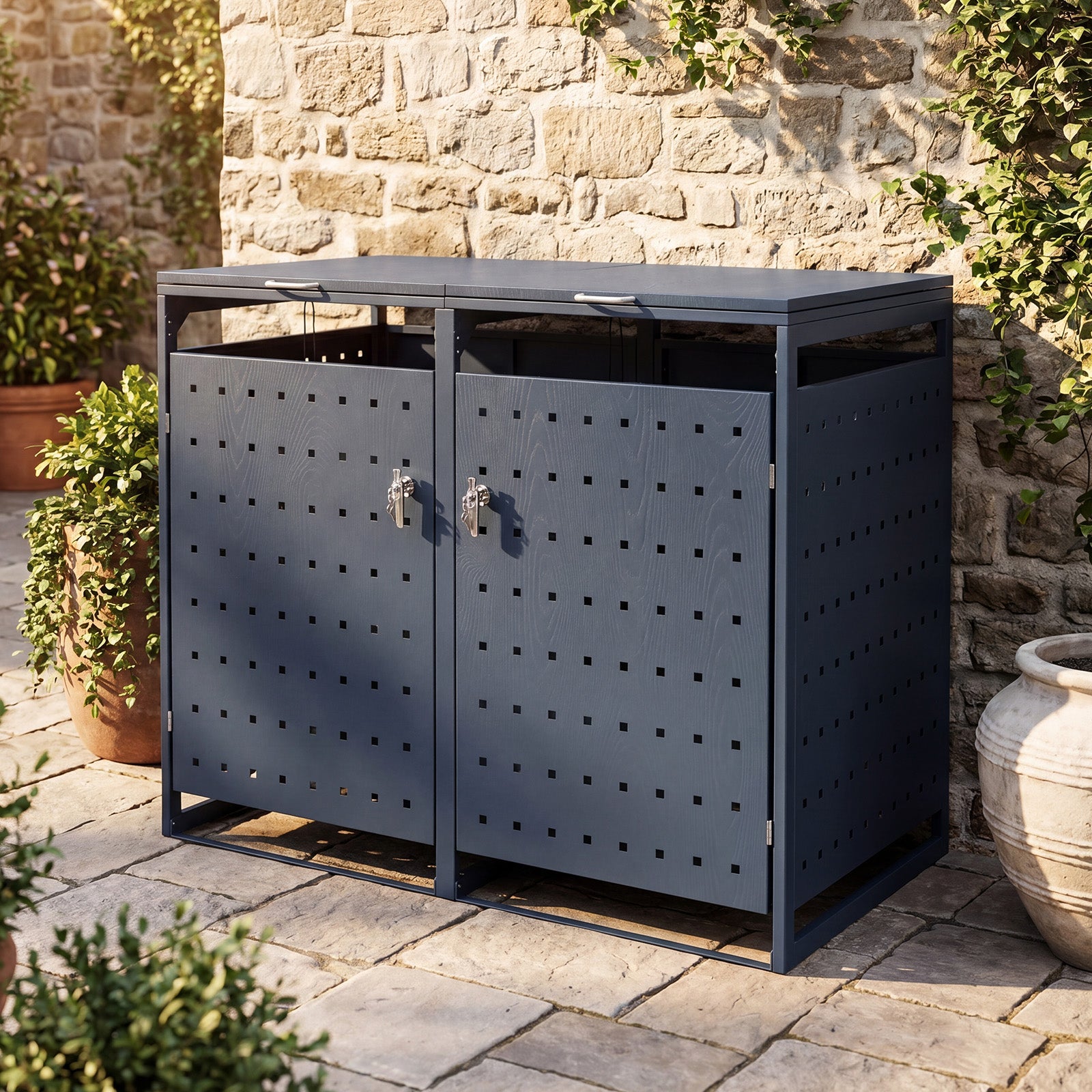ELLEGNT Double Trash Can Enclosure-44 cu. ft Metal Storage Shed for 2 Garbage Bins