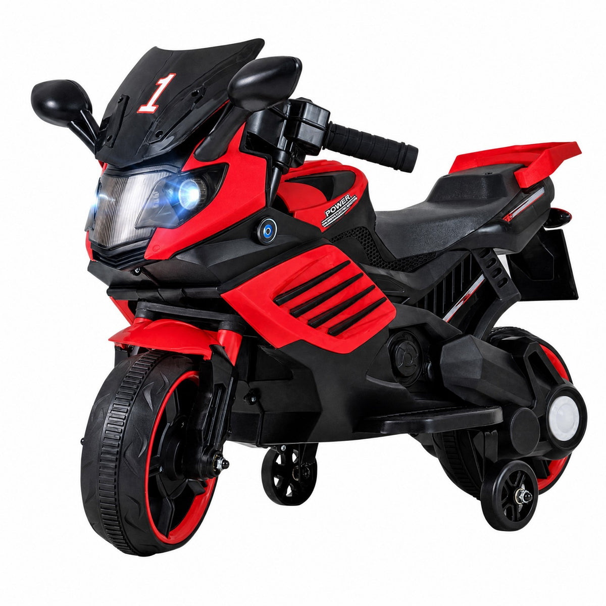 ELLEGNT 6V Kids Ride On Motorcycle with Removable Training Wheels, LED Lights, Music, Ages 3+, Red