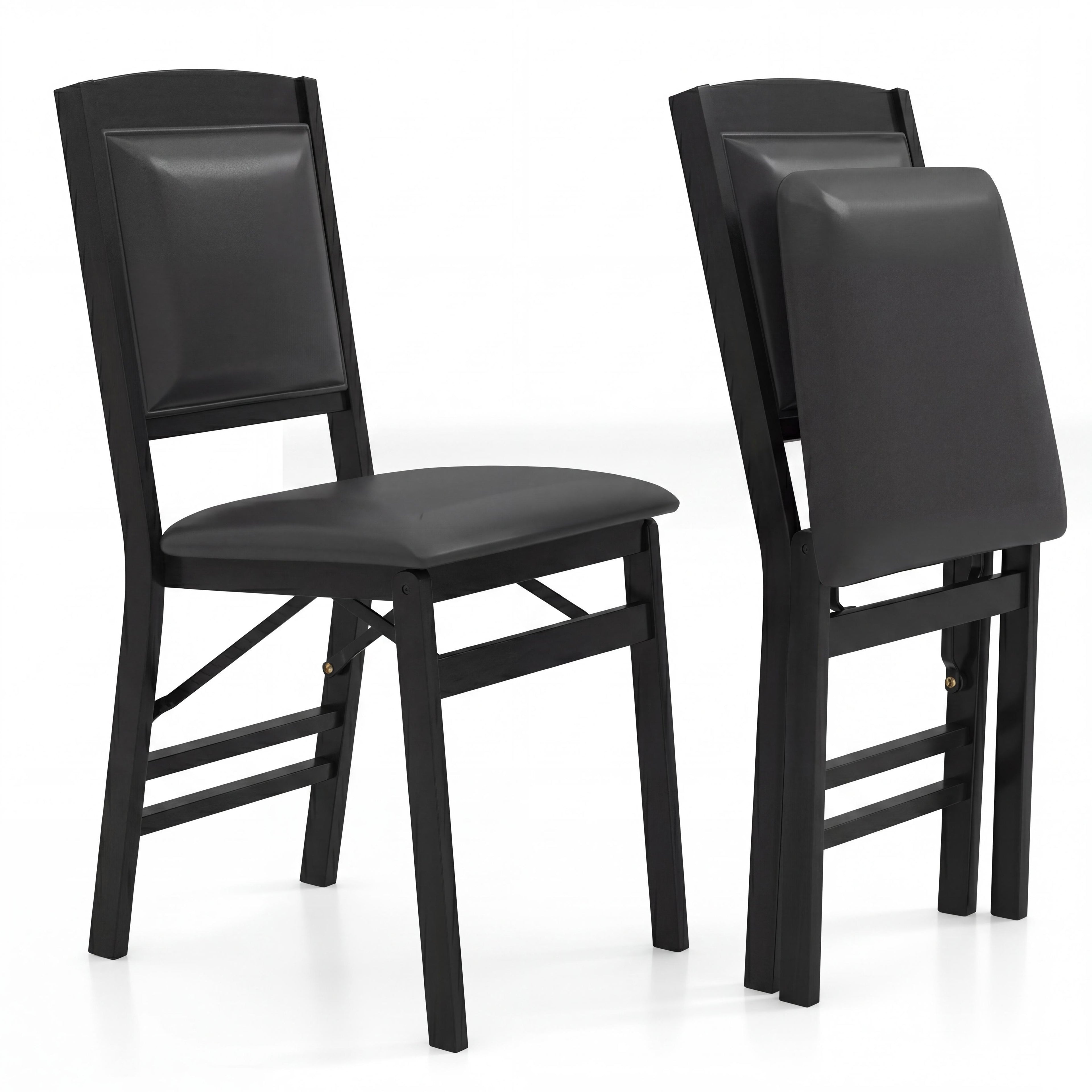 ELLEGNT 2 PCS Foldable Chairs with High Backrest and PVC Padded Seat-Lightweight, Space?Saving, Black