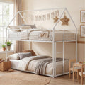 ELLEGNT Twin Over Twin Metal Bunk Bed with Roof and Ladder, White