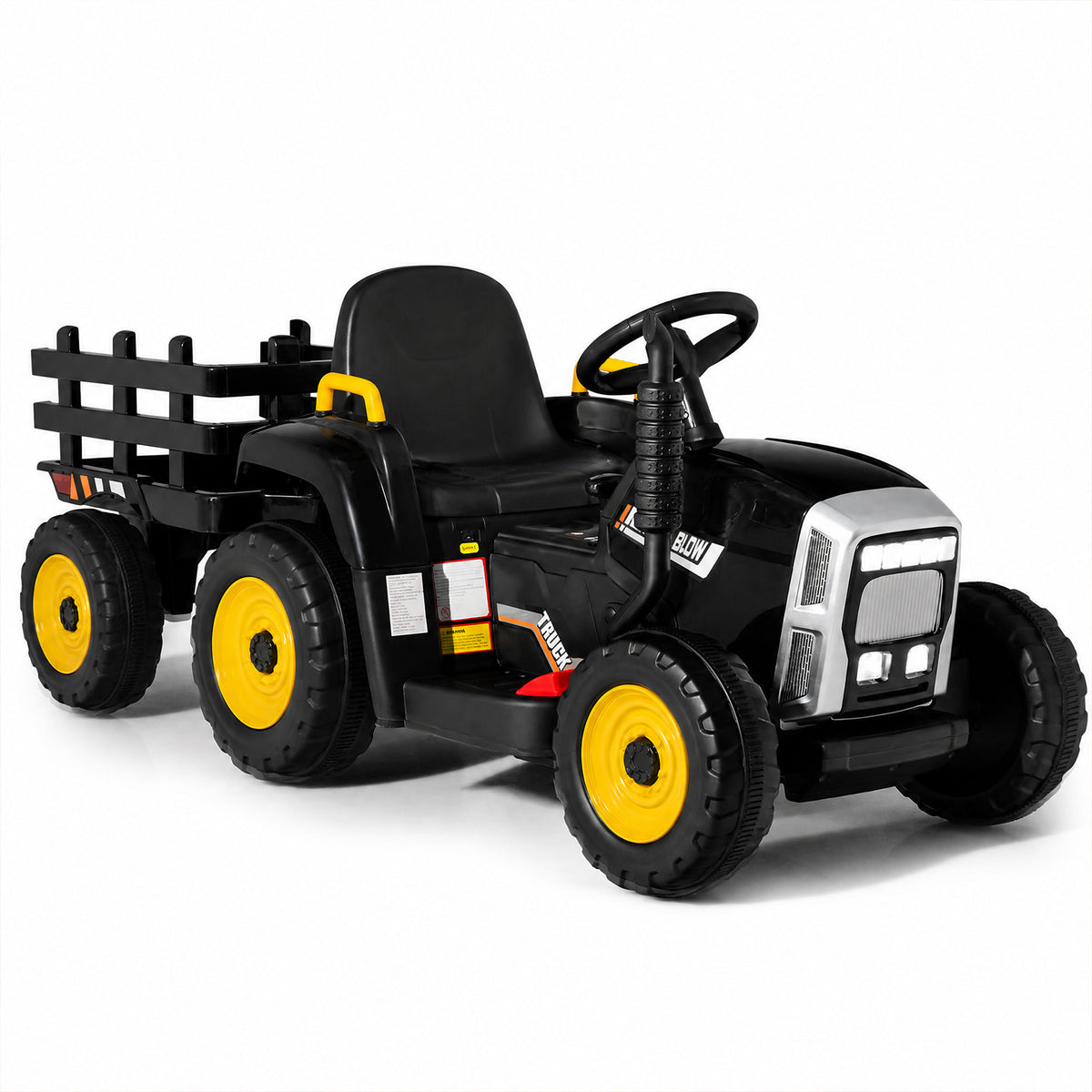 ELLEGNT Kids Ride-On Tractor with Trailer, 12V Battery Powered, Black