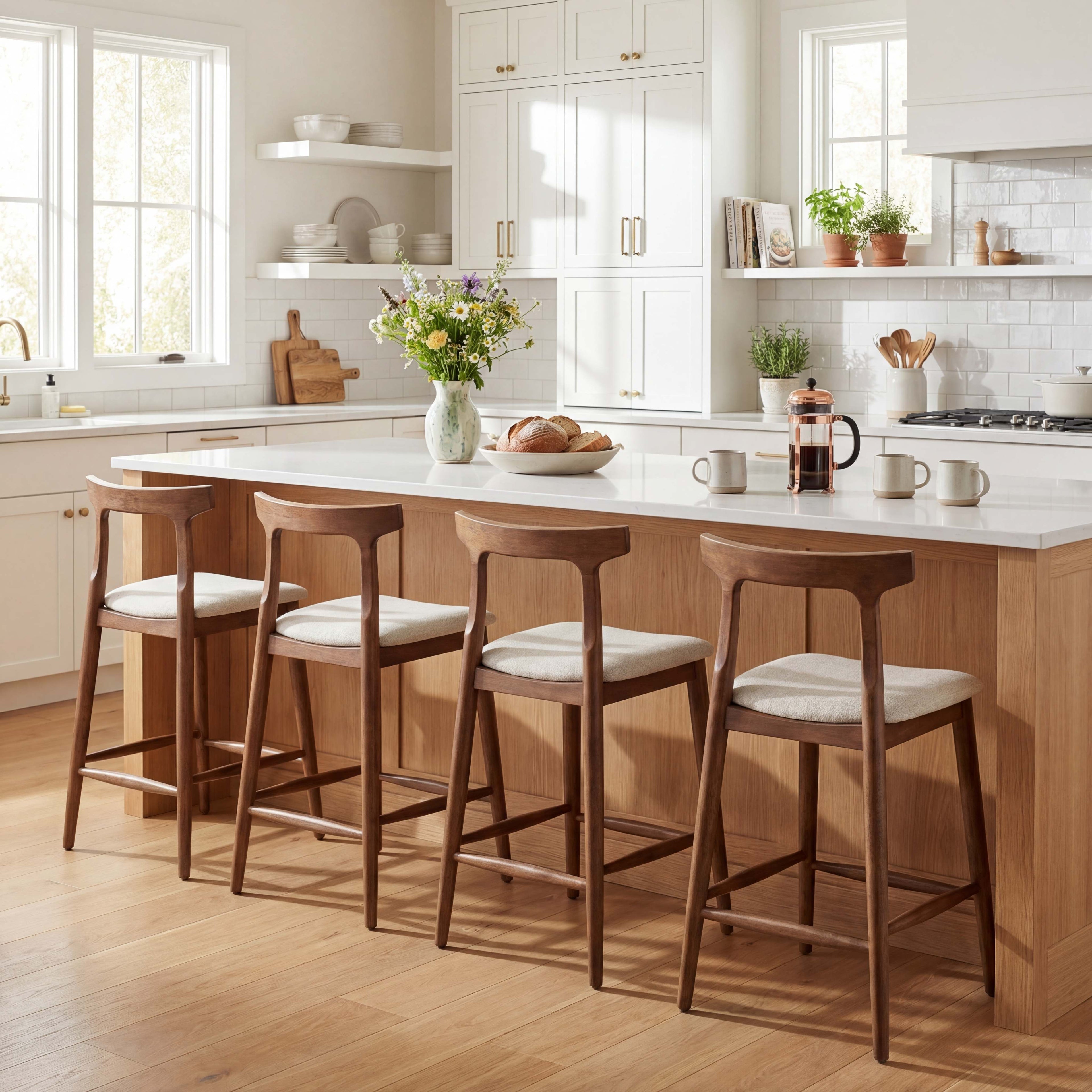 ELLEGNT 4 PCS Curved Back Bar Stools-Counter Height Upholstered Cushioned Seats for Kitchen Island or Pub Table