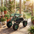 ELLEGNT 1 PCS Extendable Handle Garden Cart-Rolling Work Seat with Tray and Basket, Green