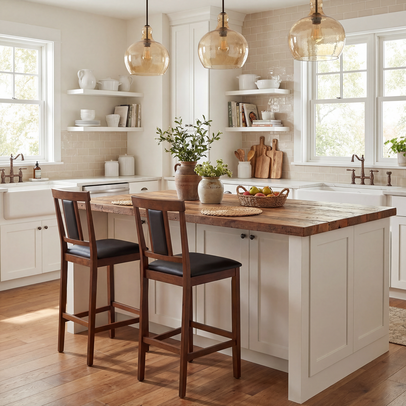 ELLEGNT Farmhouse Upholstered Barstools Set of 2-29.5 in Bar Height Chairs for Kitchen Island, Counter, or Pub Table